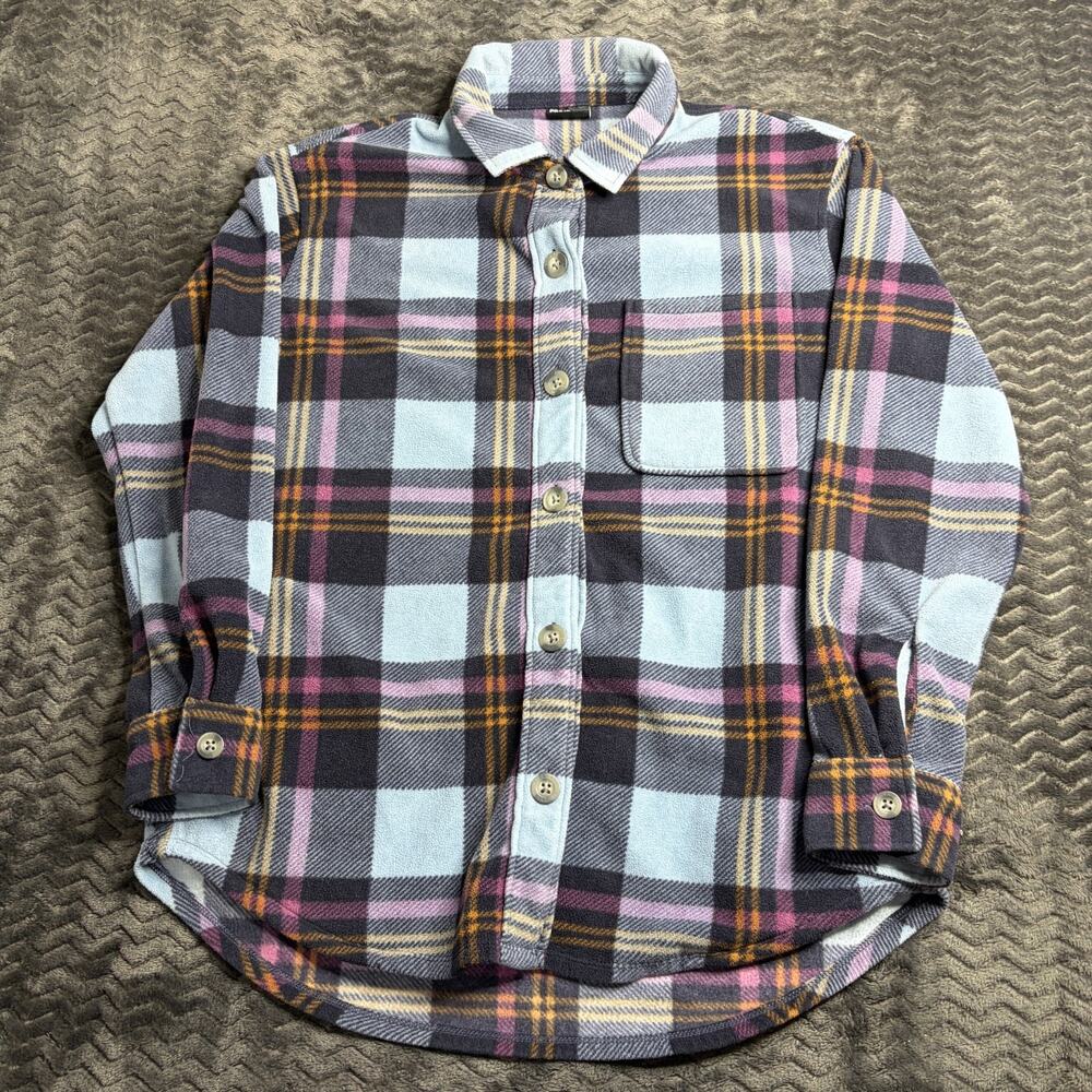 Eddie Bauer Women's Microfleece Button Up Flannel Shirt Shacket Blue size Small